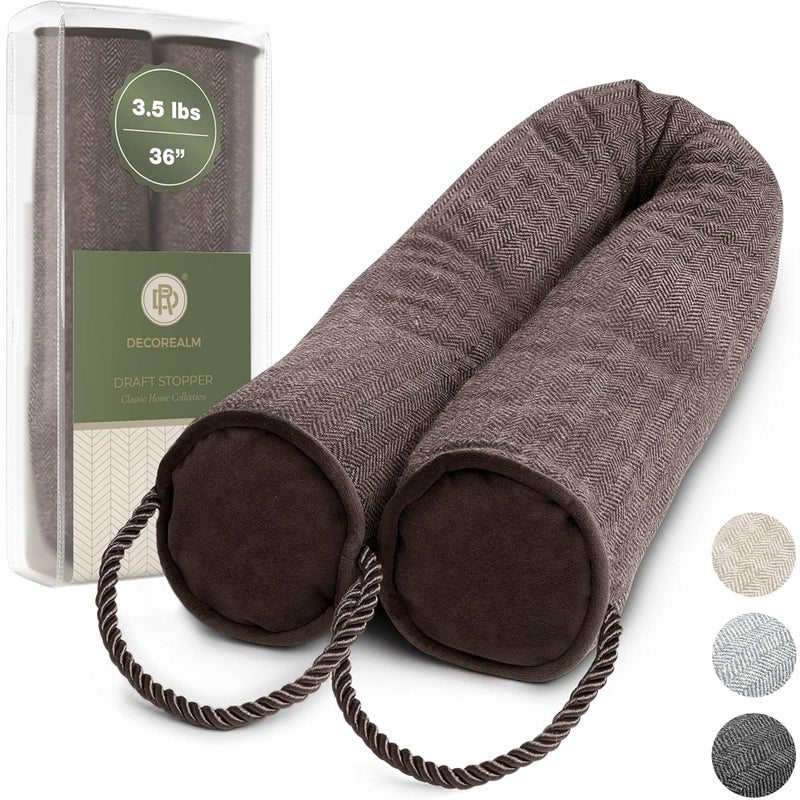 DECOREALM Under Door Draft Stopper and Blocker, Draft Guard for Doors and Windows, Decorative Fabric Cylinder Blocker Provides Weighted Door Insulation by DECOREALM (Brown, 36 Inches) - Image 1